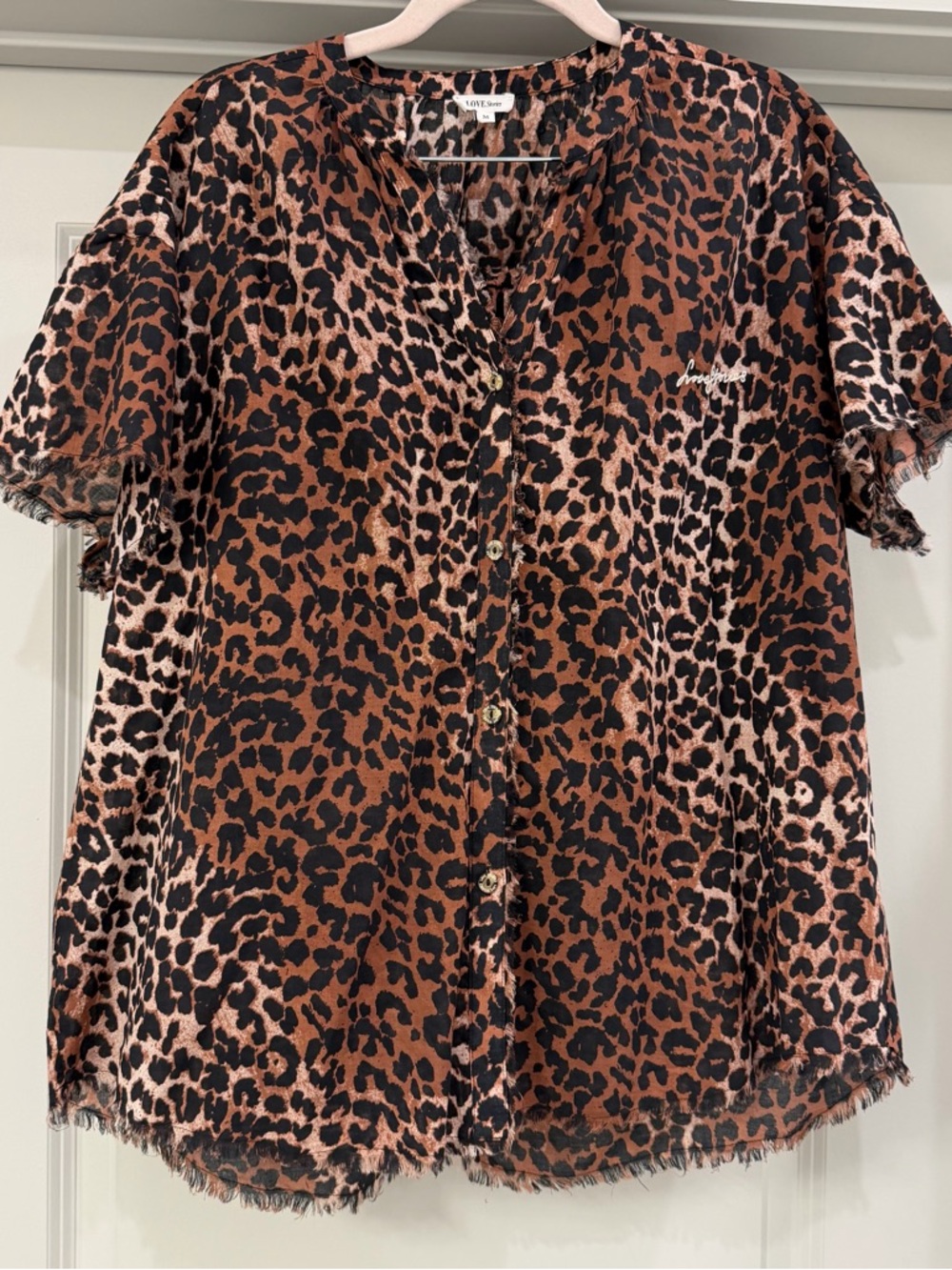 Love Stories Leopard Print Button Front Blouse - Brown & Black